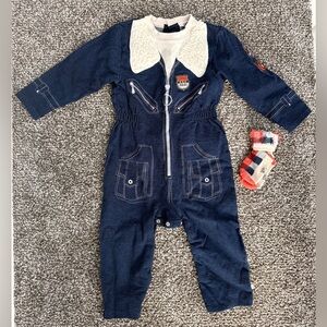 Petit Lem Cream and Gray Baby Outfit